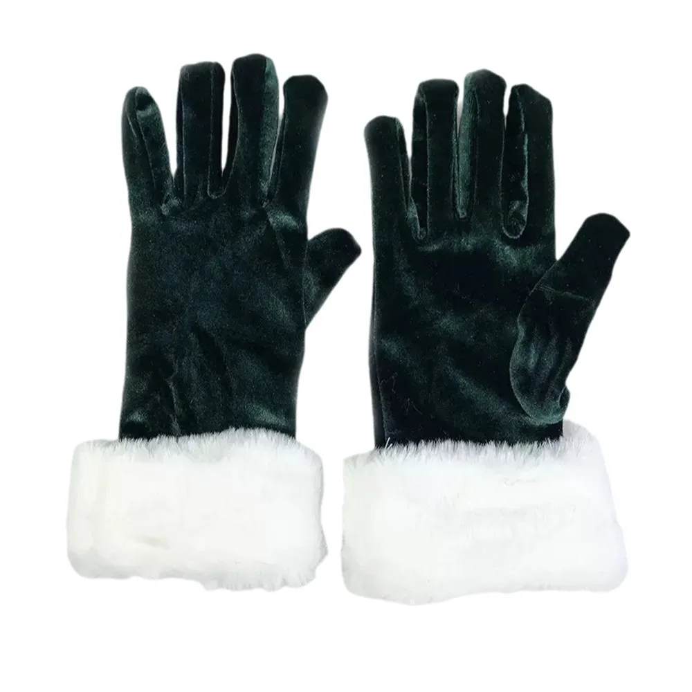 Fashion Thickened Christmas Gloves Red Velvet White Fur Trim Velvet Mittens Soft Warm Santa Claus Gloves Fancy Dress Party