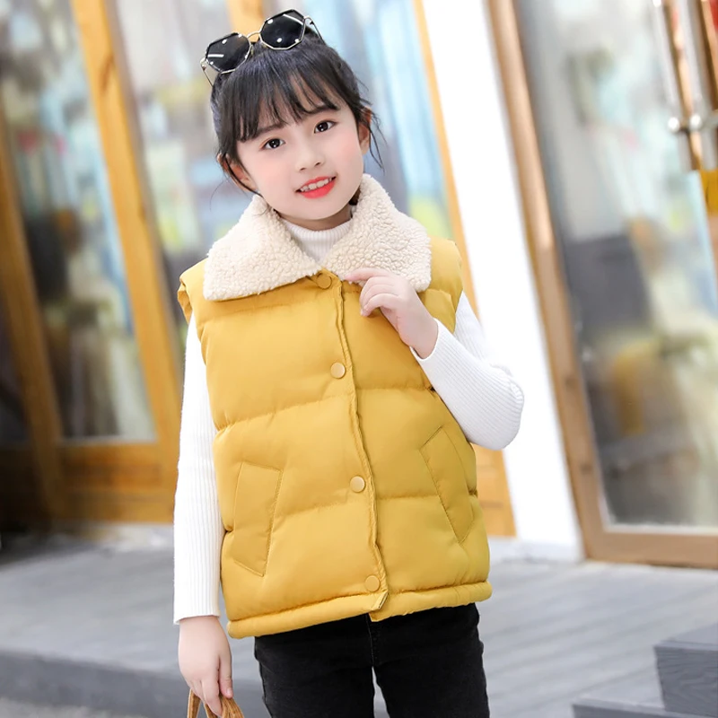 Solid Girls Boys Waistcoat Sleeveless Lapel Children Outerwear Warm Kids Vest Autumn Winter Teenager Clothing Toddler Coat 2-10Y