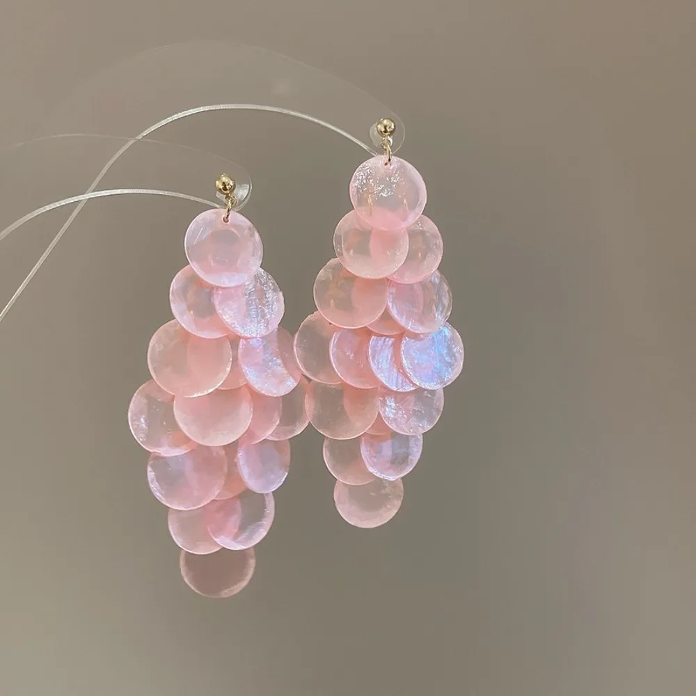 Elegant Vacation Style Shell Tassel Drop Earring Round Shell Tassel Jewelry Gift Round Dangle Earrings Women's Earrings Travel