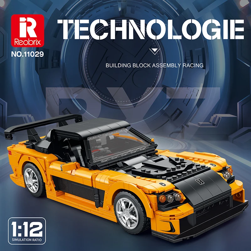 Technical RX7 Supercar Original Design Model Building Blocks 1:12 Racing Car MOC 11029 Speed Vehicle Bricks Toy Gift for Boys