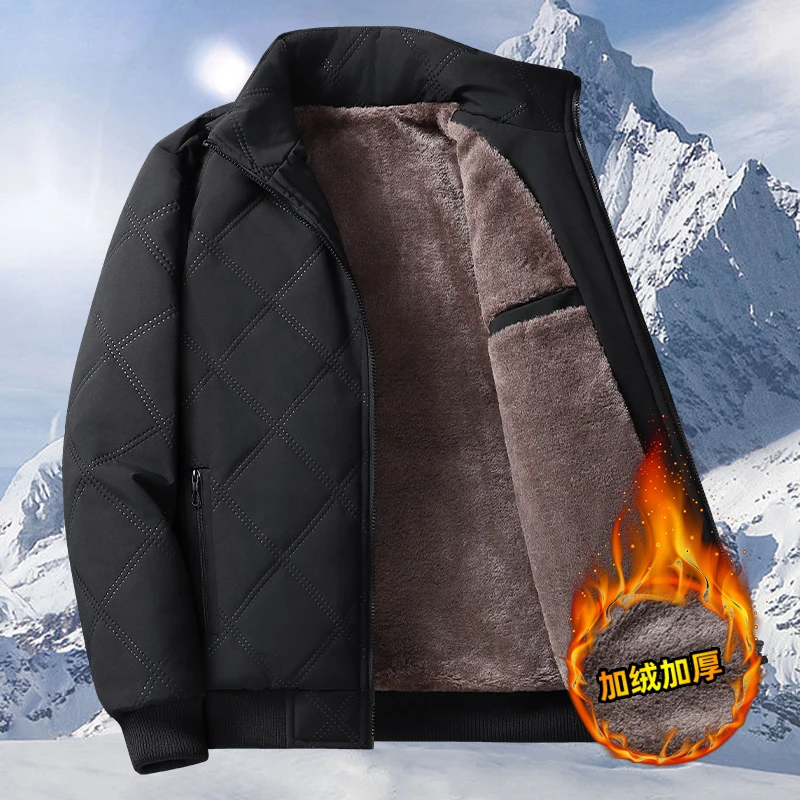 

Men's Winter Thiened Fce Lined Warm Coat Loose Fit Cotton Jaet Windproof Dad Coat Faion Urban Sle Regular Length