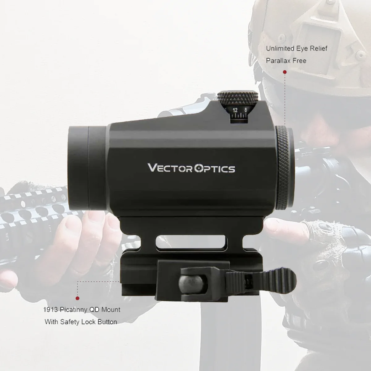 Vector Optics Maverick GenII 1x22 Celownik kolimatorowy Red Dot do polowania i taktyki z odkrytą wieżyczką i montażem QD dla prawdziwych broni .308