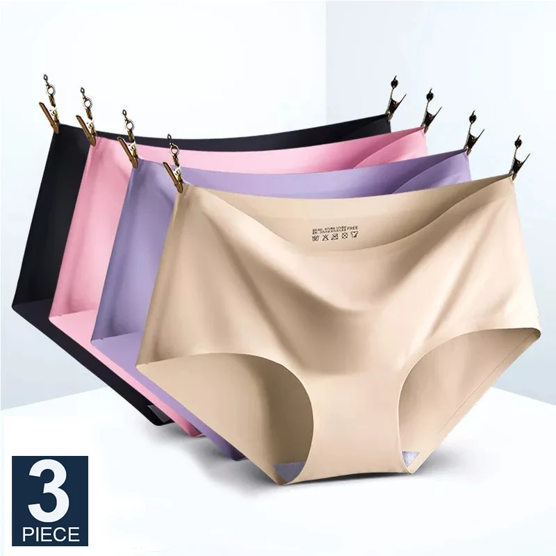 Finetoo 3 Stück Set nahtlose Unterwäsche Seide Frauen einfarbig Höschen Dame Mädchen Slips glattes Höschen