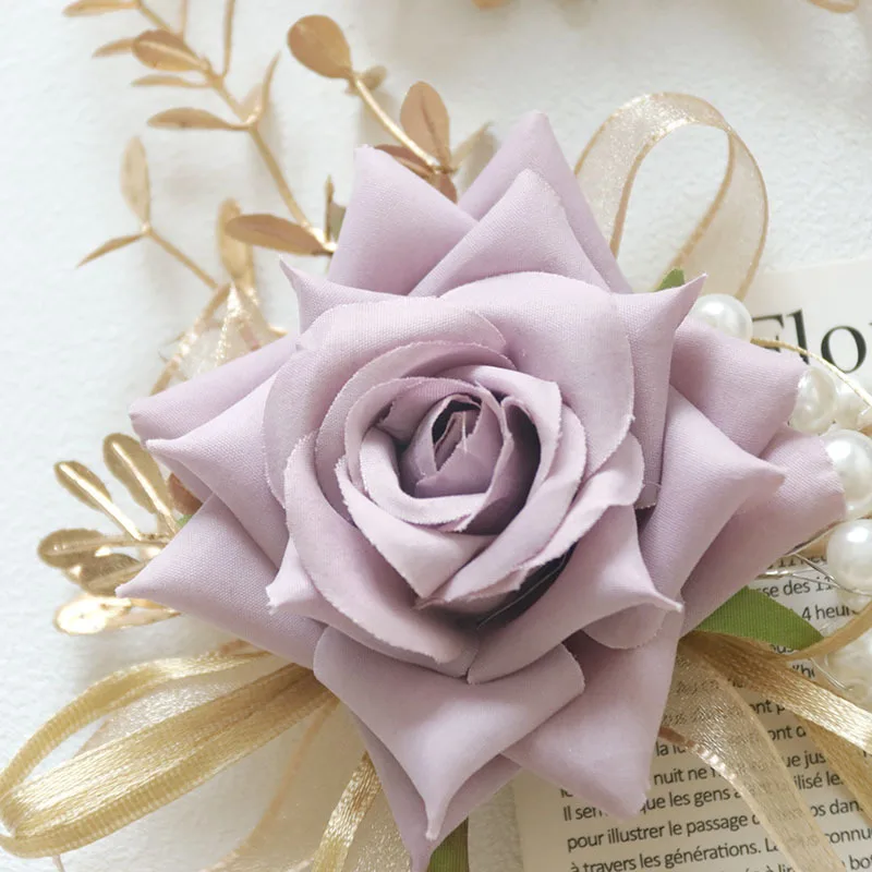 

Boutonniere And Wrist Corsage Wedding Flower Bouquet Western Style Artificial Rose Bride Groom Bridesmaid Man Supplies Taro