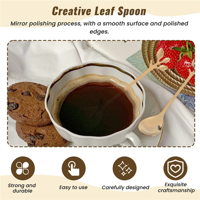 ABHG-Dessert Spoon Fork Set,20 Pcs 4.7 Inch Cake Fork,Coffee Spoon,Creative Leaf Fruit Fork,(10 Spoon + 10 Fork)