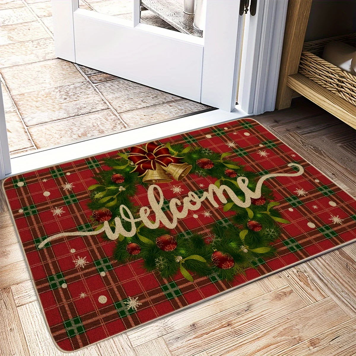 

VIKAMA Christmas Plaid Wreath for Entryway Parties Festive Atmosphere Decor Korean-Style Home Decor