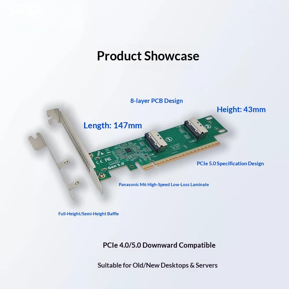 PEX88048 PCIe 4.0 x16 to 8x M.2 NVMe Adapter, No Bifurcation Expansion Card