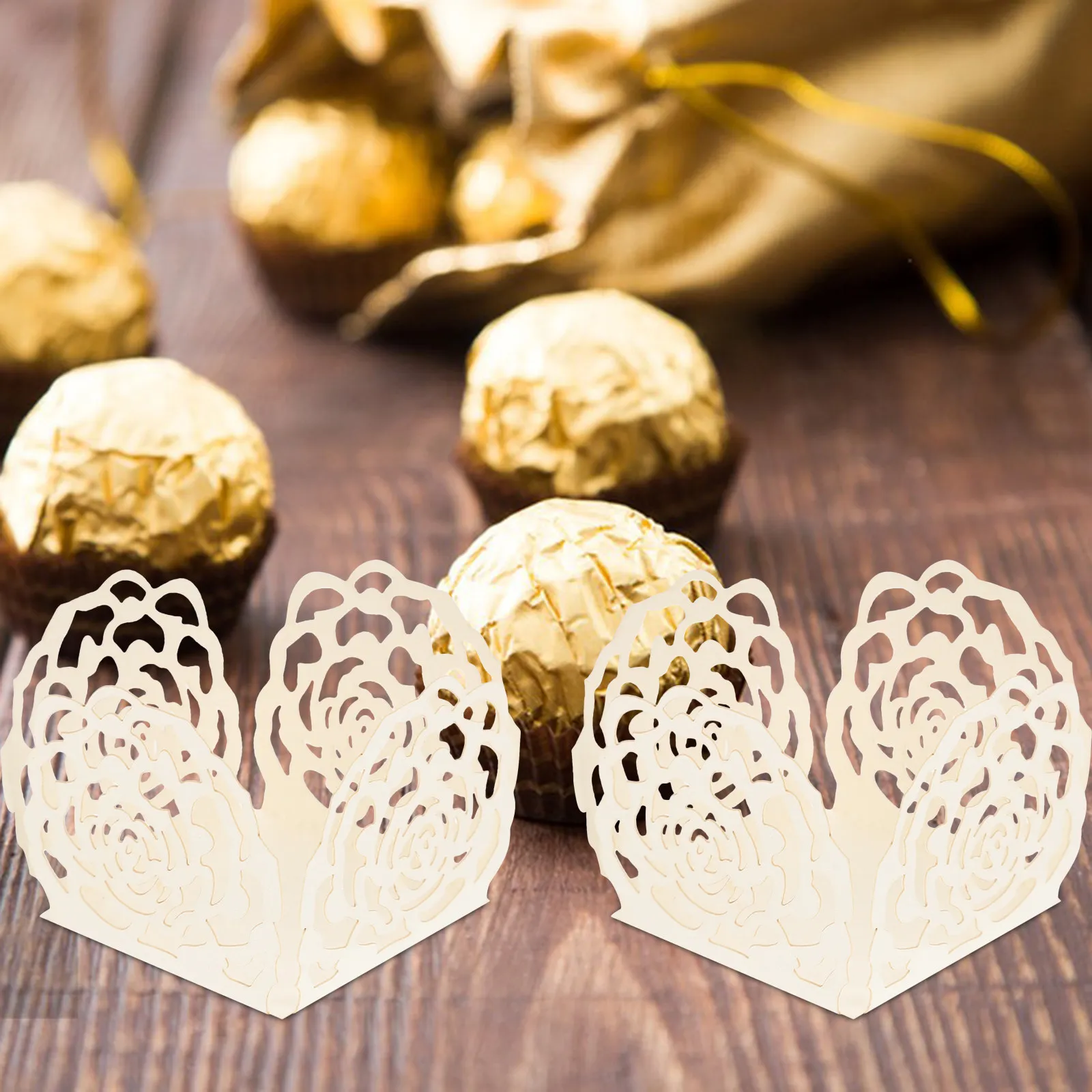 50Pcs Chocolate Packing Trays Premium Paper Liners with Delicate Floral Cutout Design Perfect for Chocolate Separation Wedding