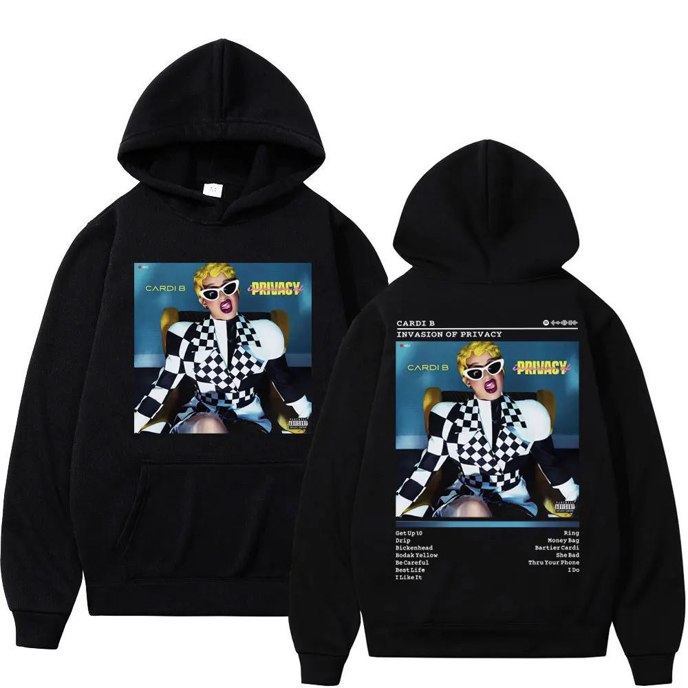 

Rapper Cardi B Music Album Double Sided Graphic Hoodie Fashion Trend Hip Hop Sweatshirts Unisex Casual Comfort Loose Pullovers