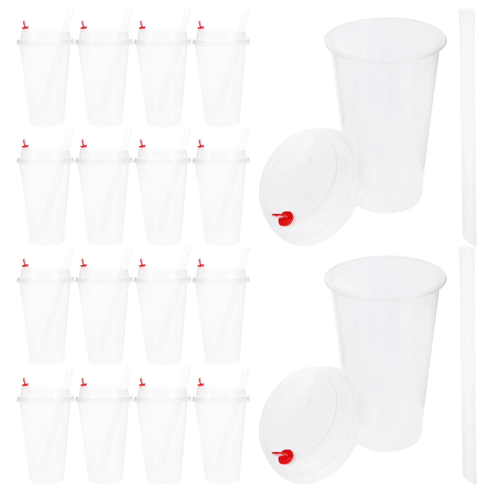 

25Sets Clear Plastic Drinking Cups 500ml Portable Home Office Coffee Shop Use Durable Pet Material Cups with Lids