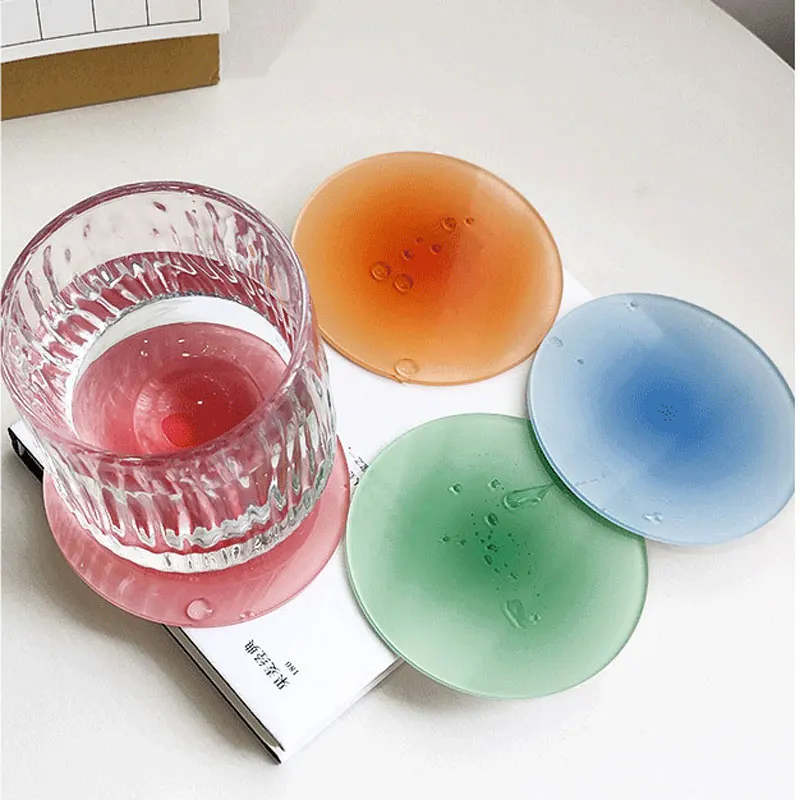 1PCS Gradient Color Drink Cup Coasters for Acrylic Round Heat Insulation Coffee Mugs Hot Pad Kitchen Tableware