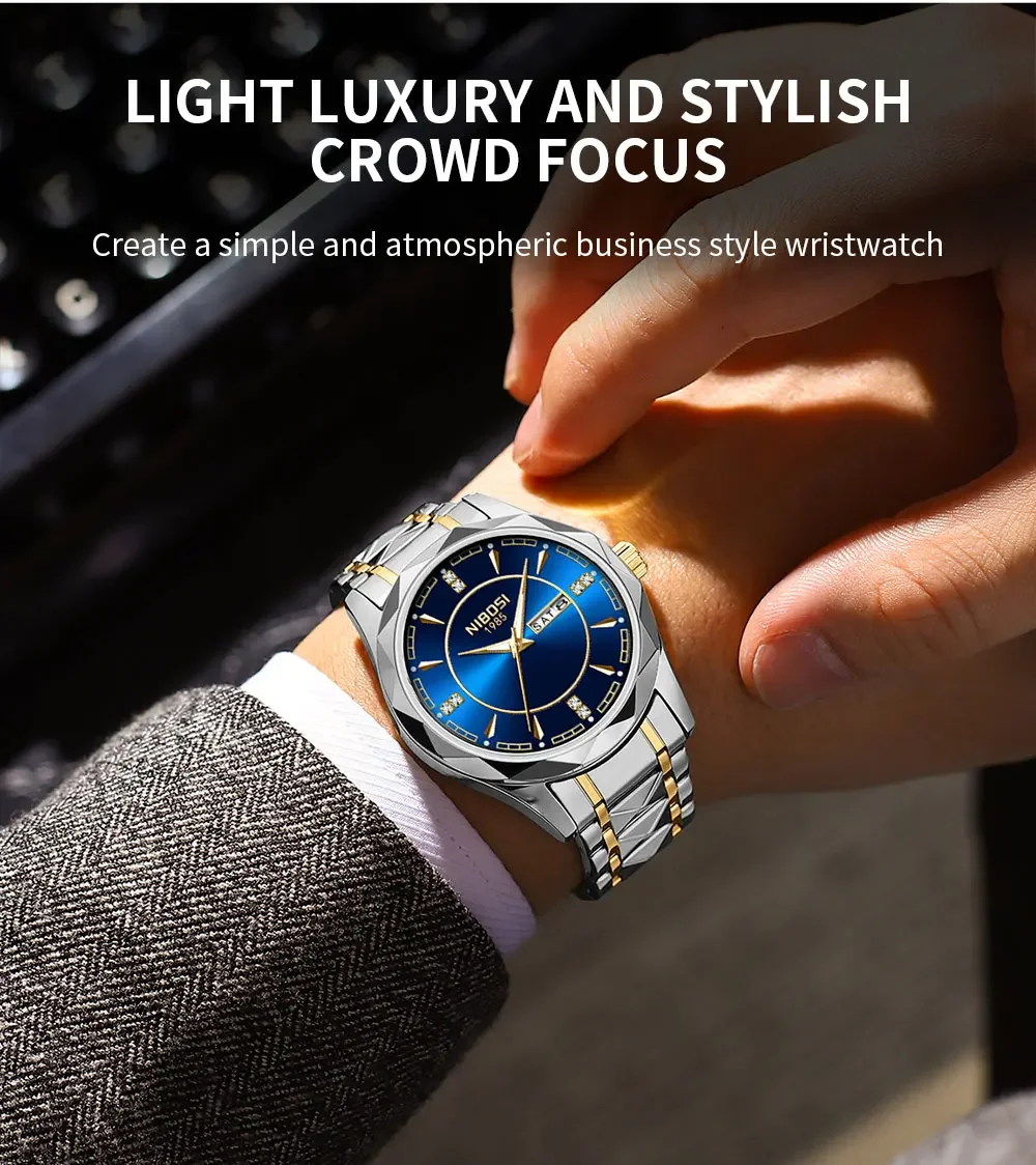 NIBOSI Luxury Sports Watch Men Stainless Man Quartz Wristwatch Waterproof Luminous Men's Watches Clock Reloj Relogio Masculino