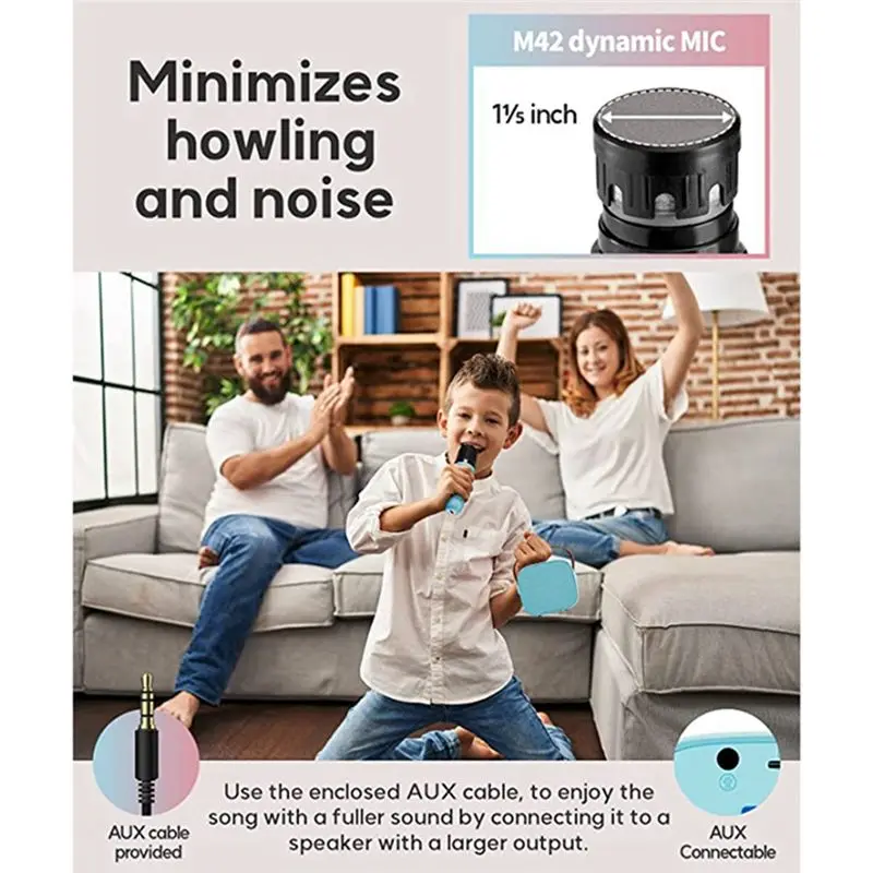 aabfk-bluetoothスピーカー-マイク付き-ワイヤレスマイク付きカラオケマシン-ポータブルカラオケバースピーカー（ブルー）