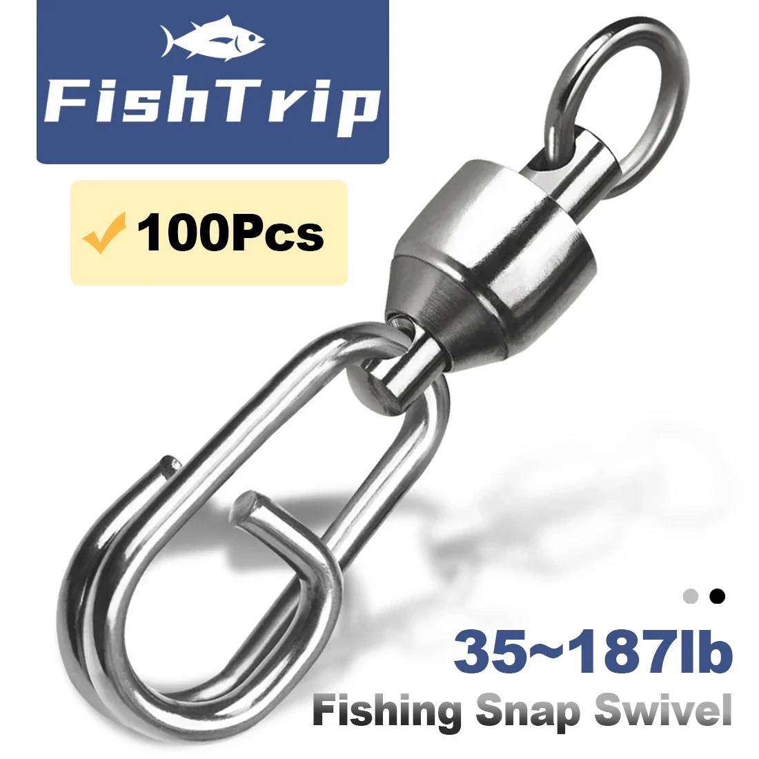 

FishTrip 100 шт., вертлюг для рыбалки, шарикоподшипник, вертлюг, вертлюг для кальмара, вертлюг для морской воды с карабином из нержавеющей стали