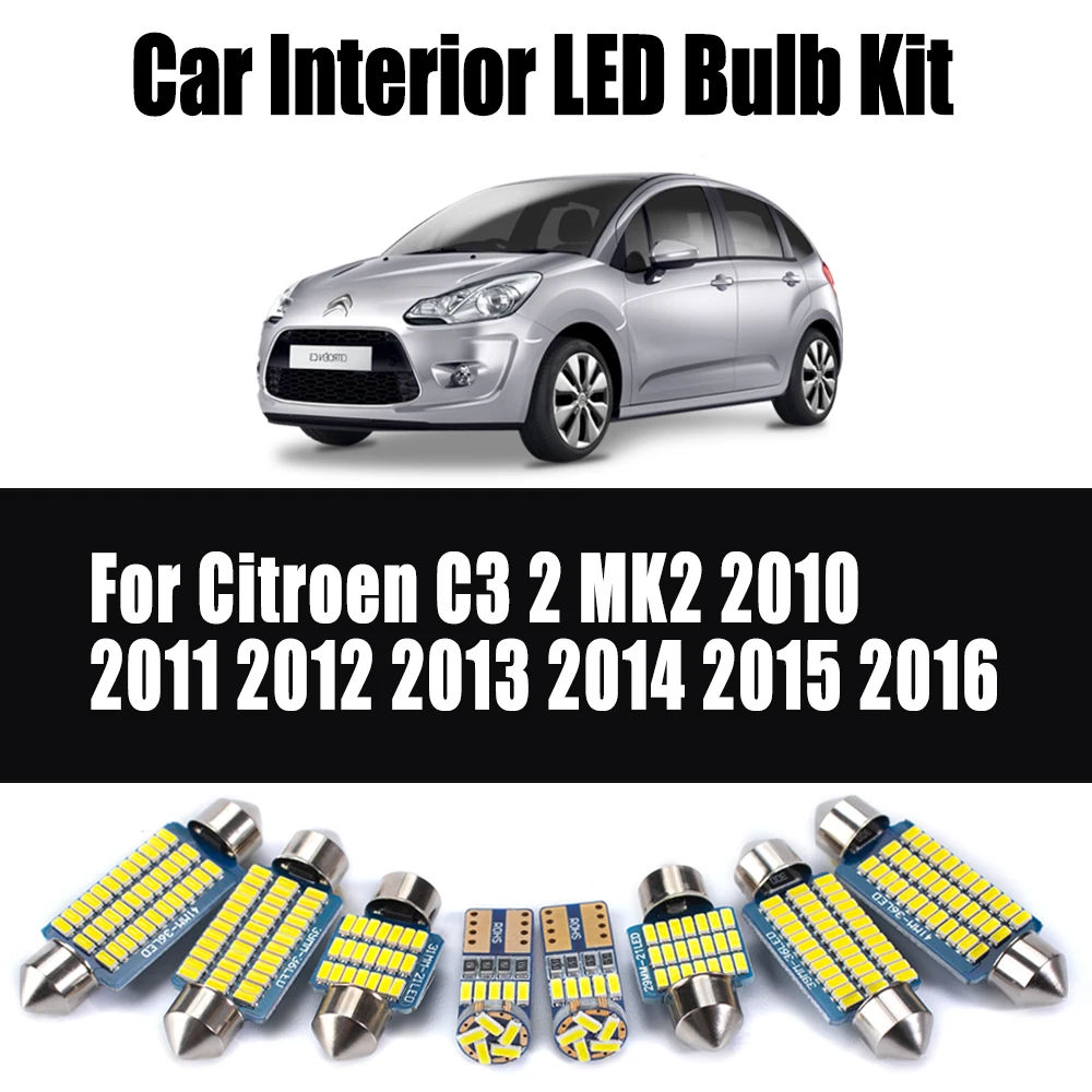 

11 шт. Canbus для Citroen C3 2 MK2 2010- 2015 2016 автомобильный светодиодный внутренний светильник для чтения карт купольный багажник комплект лампы для номерного знака автомобиля