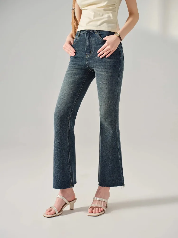 

Vintage Flared Hem Jeans Women High Waist Slim Fit Stretch Denim Pants Casual Cropped Bootcut Trousers Summer Petite Retro Look