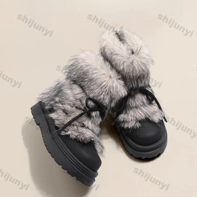 

Women's Big Head Short Boots 2026 Winter Casual Plush Thicken Warm Shoes Platform Height Increase Anti Slip Fashion Snow Boots