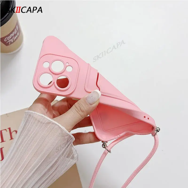 فتحة للبطاقات محفظة الحبل جراب هاتف ل oppo A98 A1 5G A58 A78 A17 A57 A77 A96 A95 Crossbody Nacklace سلسلة ماتي غطاء سيليكون