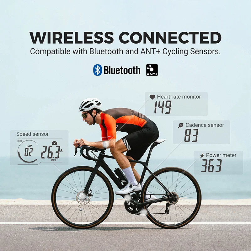 COOSPO CS300 Wireless Bicycle Computer GPS Bike Speedometer Odometer 2.6in Bluetooth ANT+ IPX7 Altitude APP Sync for Strava TP