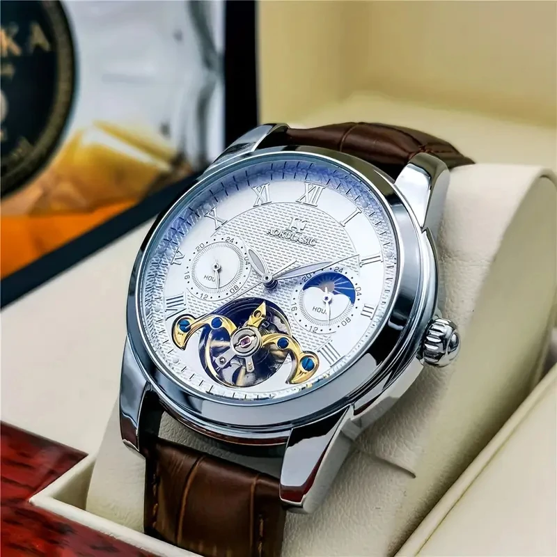 A Stylish and High-End Men's Watch with Genuine High-End Automatic Mechanical Movement Features, a Skeleton Design, Suitable for Both Business and Casual Wear. This Popular Watch Is the Best Gift for Your Boyfriend and Husband.