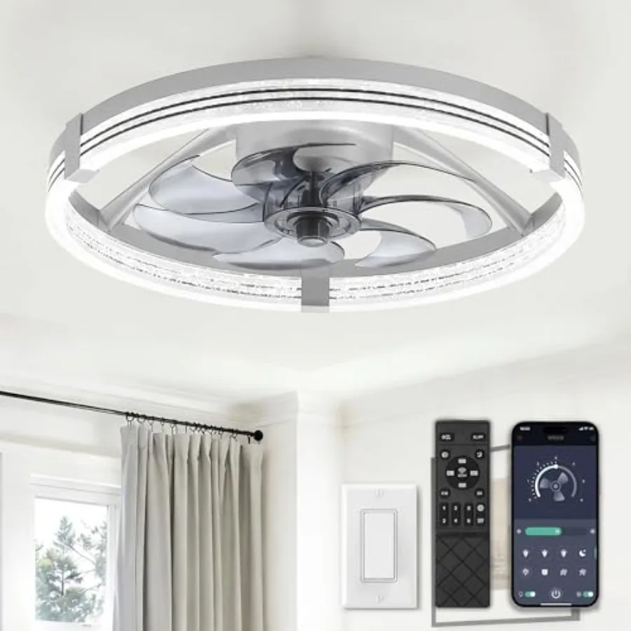 

Low Profile Ceiling Fans with Lights, Flush Mount Modern Ceiling Fan and Remote Control, 20 LED Ceiling Fans, Stepless Dimmable