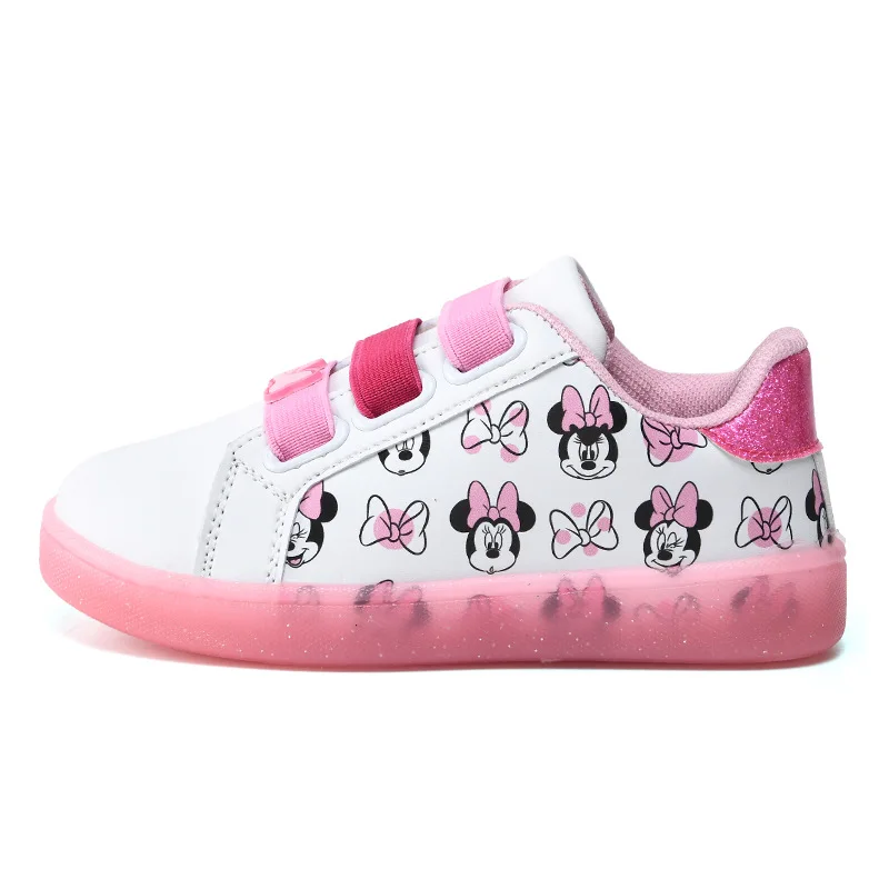 Disney Children\'s Casual Shoes Girls\' White Pink Mickey Minnie Mouse Shoes Children\'s Casual Sports Flats Sneakers Size 26-31