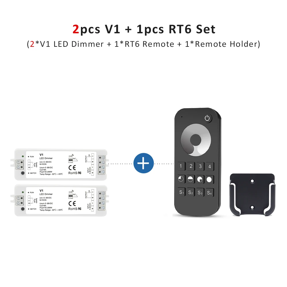 V1 LED Dimmer 12V 24V 36V RT6 4 Zone Enkele Kleur LED Strip Dimmen Kit Draadloze 2.4G RF Afstandsbediening Push Schakelaar Dimer