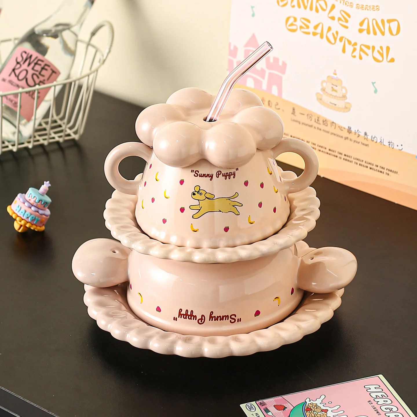 Cake tableware gift box ceramic dish set household cream wind rice bowl tableware gift box