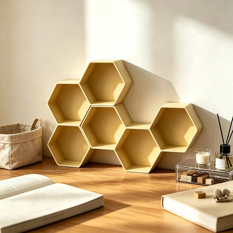 Honeycomb Hexagonal Storage Shelf Modular Tabletop Display Rack Customizable Wholesale For Home Decor Small Item Organizer