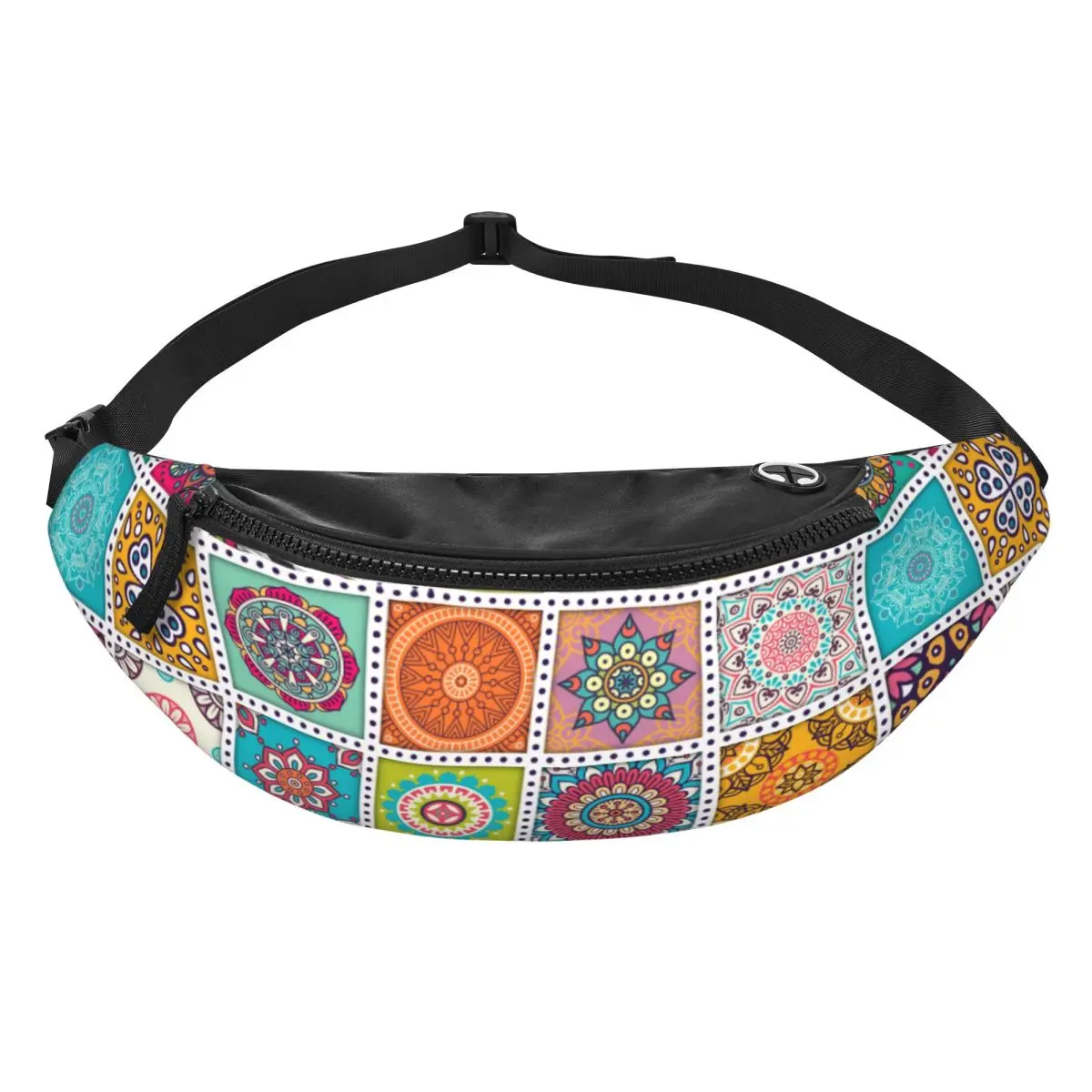 Custom Arabic Indian Ethnic Floral Mandalas Pattern Fanny Pack Women Men Crossbody Waist Bag for Running Phone Money Pouch