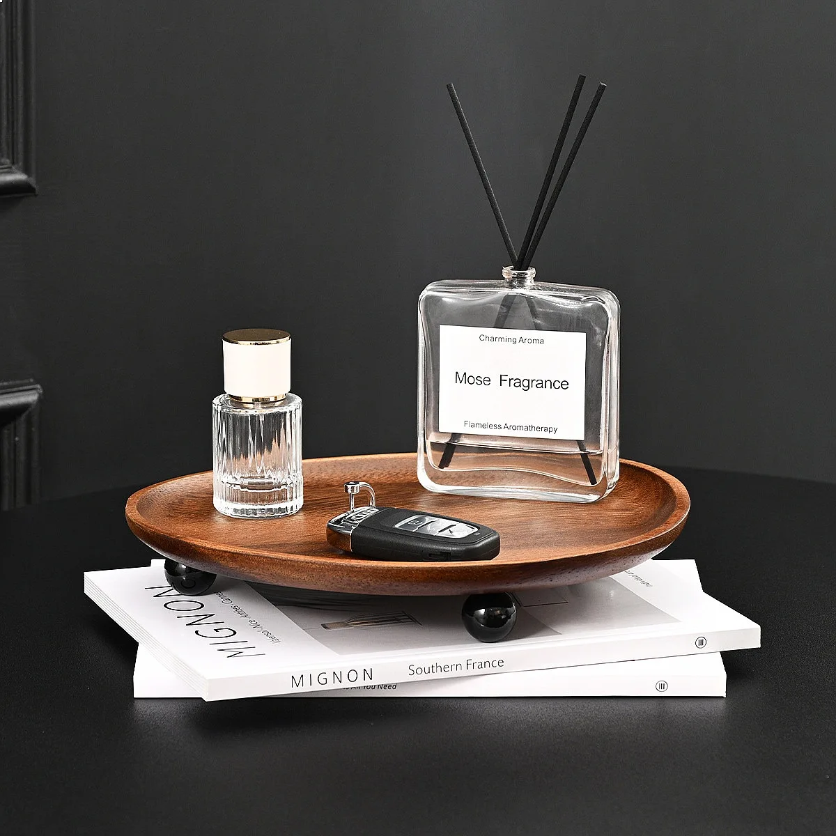 Walnut Wood Key Tray, Jewelry Cosmetics Perfume Holder, Entryway Cup & Aromatherapy Catchall