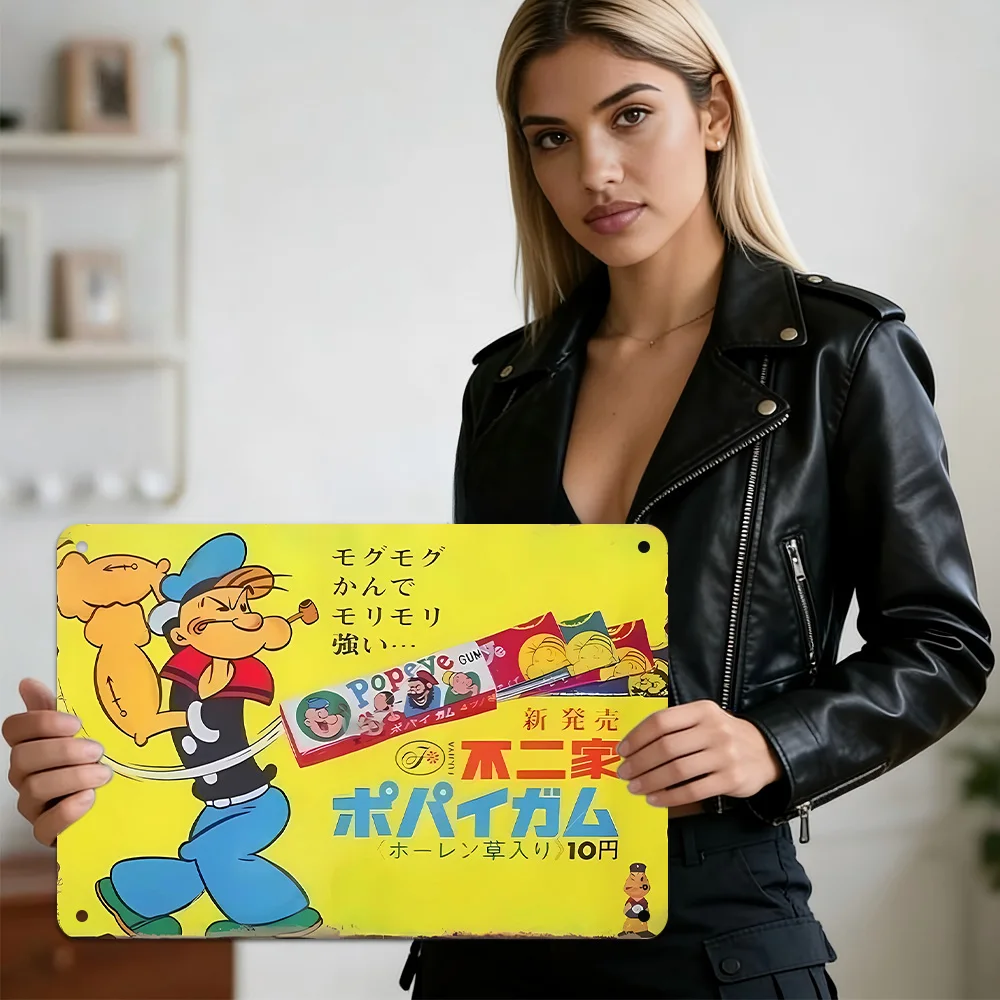 HD Metal Tin Sign Vintage Japanese Popeye Chewing Gum Retro Wall Decor for Kitchen Candy Shop Nostalgic Retro Cartoon Popeye Fan
