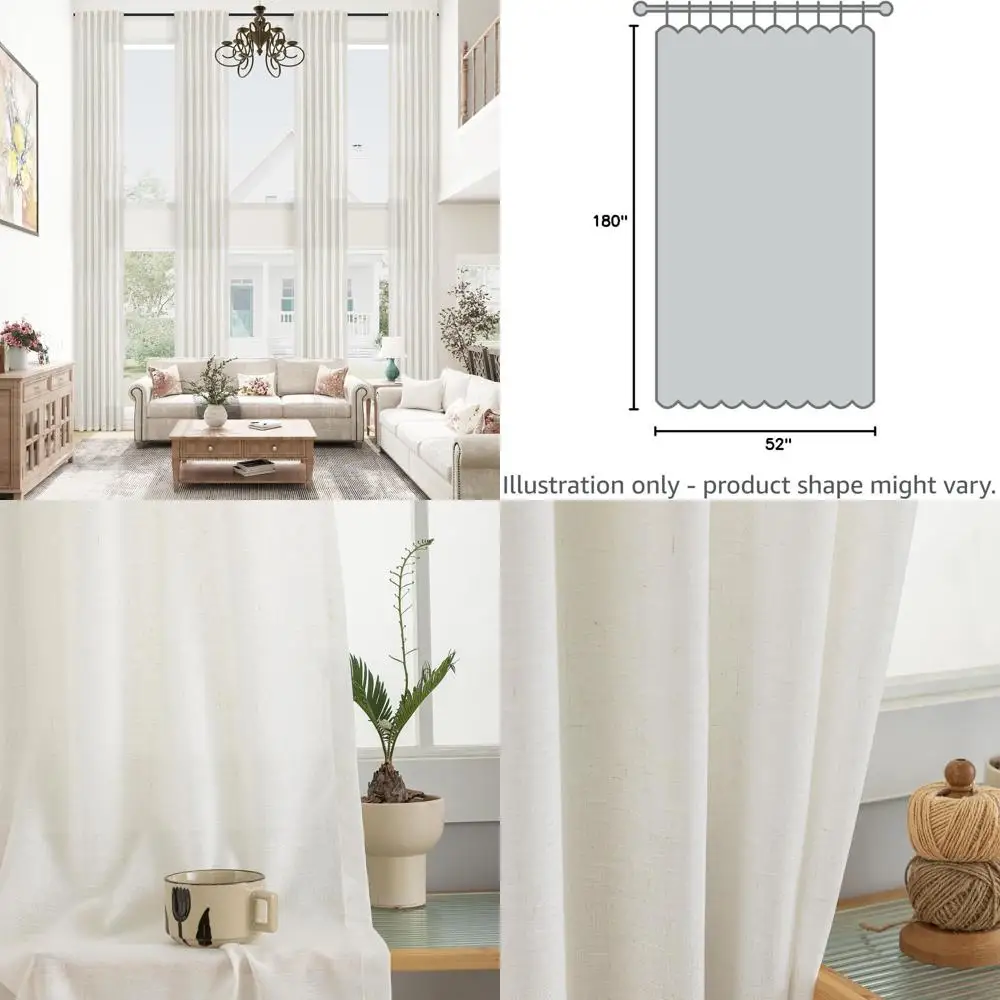 

Extra Long Natural Cream Linen Curtains, 180 for High Ceilings, Light Filtering, Back Tab Style, Suitable for 2-Story Windows (1
