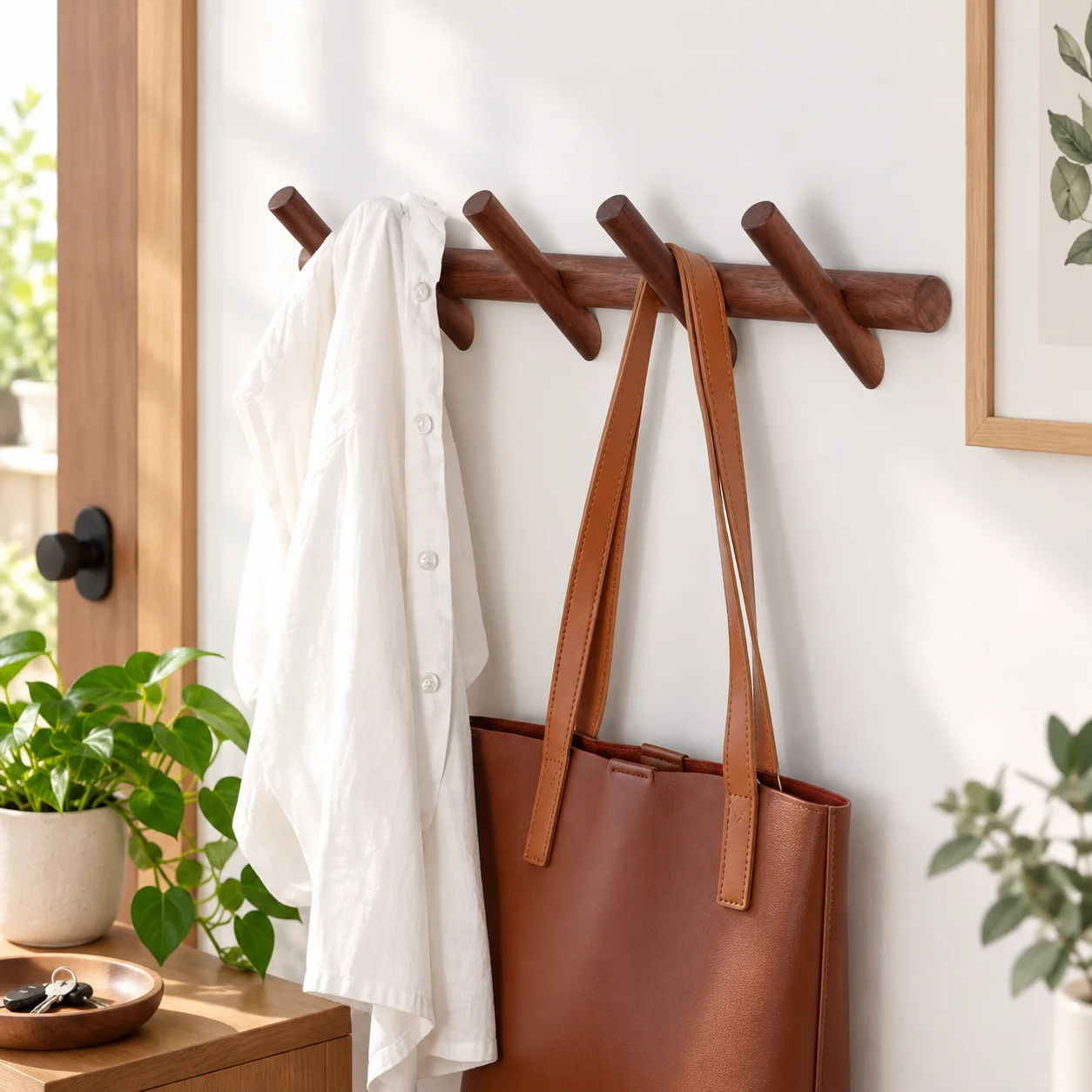 Wooden Wall Mounted Coat Hook Hanger Rack 3 Hooks Modern Wood Clothes Robe Towel Holder Bathroom Bedroom Entryway