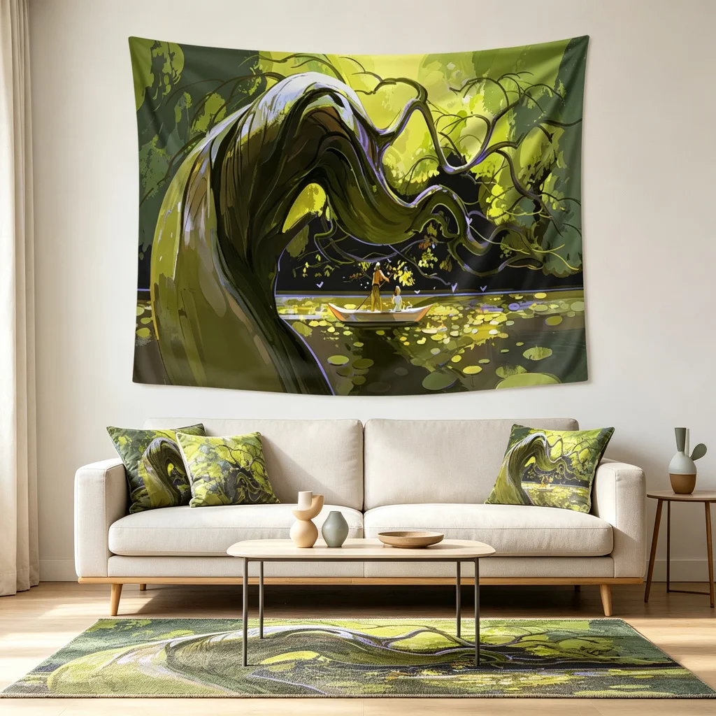 1PC Fantasy Tree Purple Light Art Print Backdrop Banner, Bedroom Living Room Photo Background, Polyester, Home Decor, Wall Art