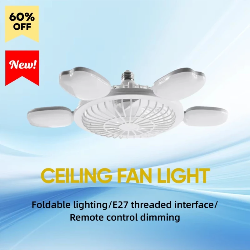 Minimalist Foldable Ceiling Fan with Led Light Ventilator Lamp Home Bedroom Dining Room Decoration E27 Screw Base Remote Control