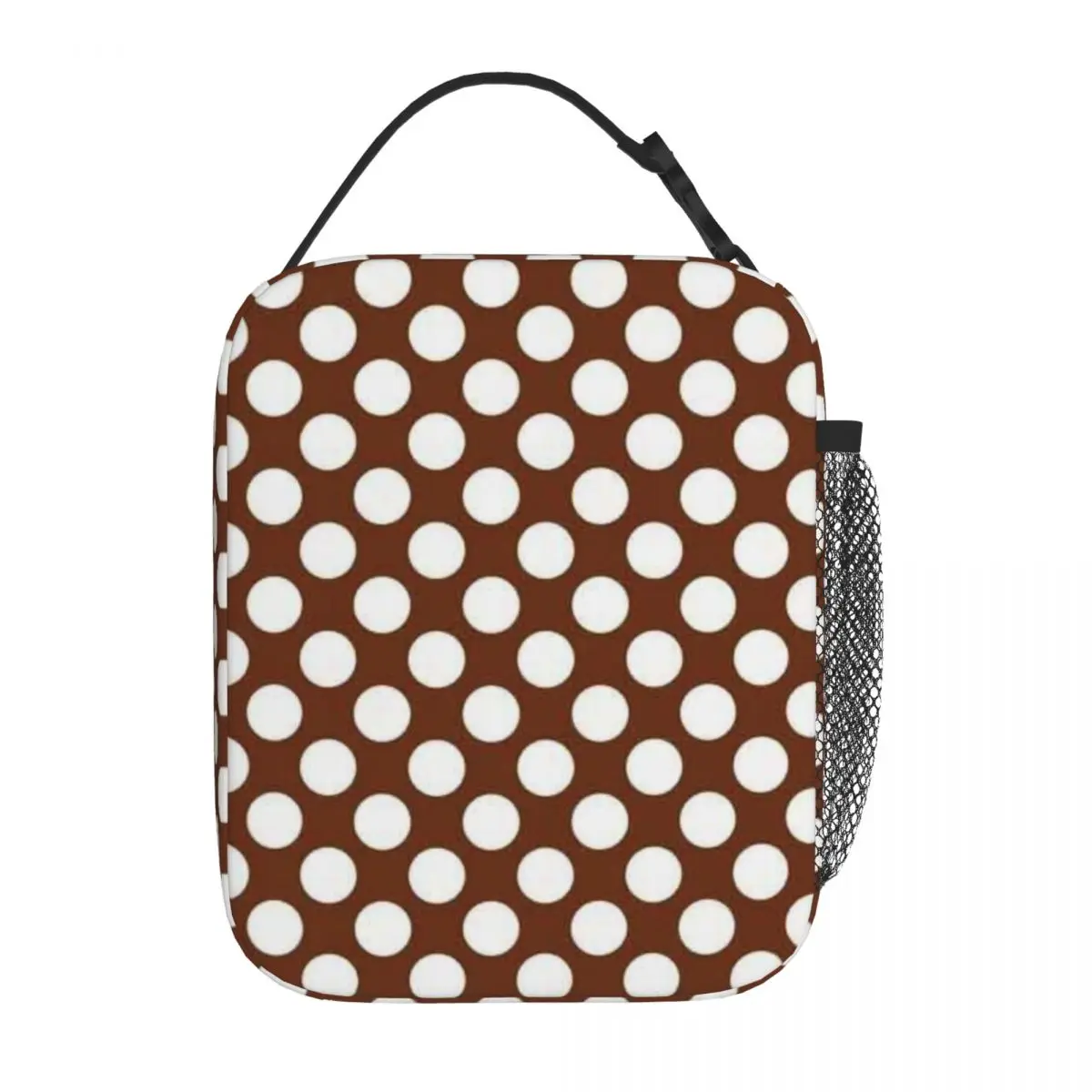 Bestselling White Large Polka Dot On Brown Double Deck Insulated Lunch Bag Fitness Snack Food Cooler Bag