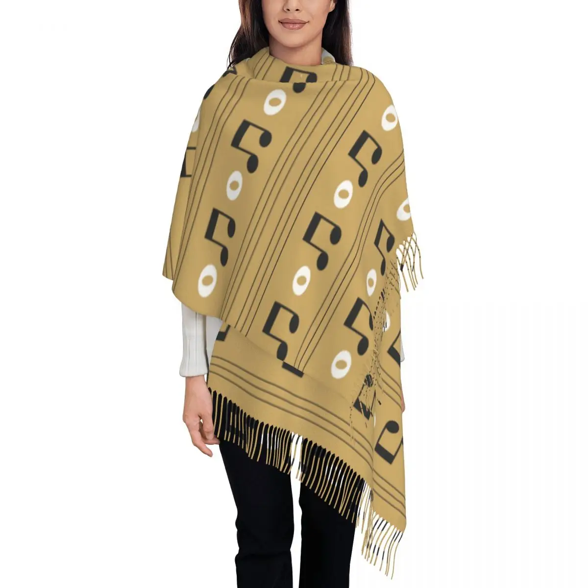 Music Note Piano Women's Pashmina Shawl Wraps Fringe Scarf Long Large Scarf