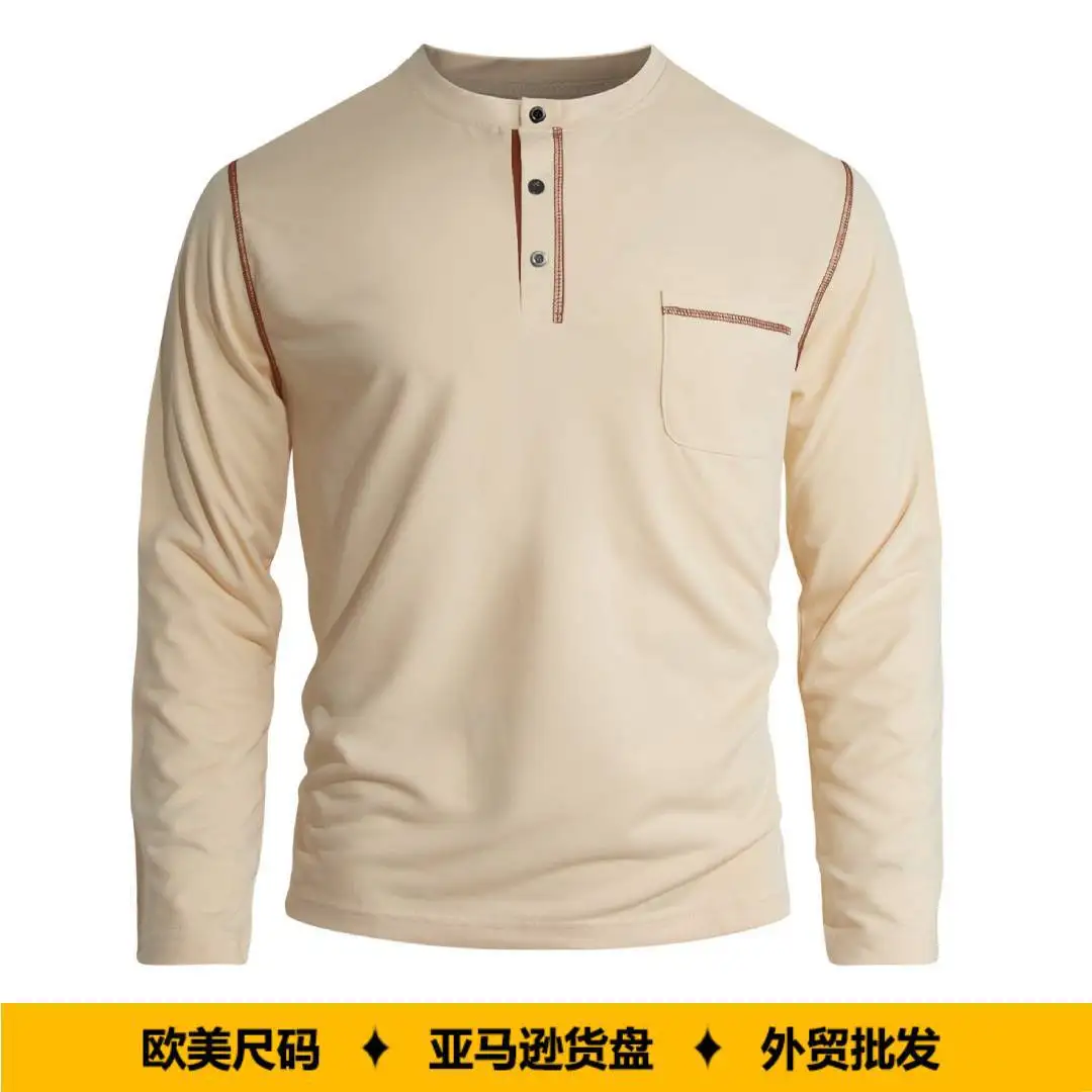 Men's Long-sleeved Stand-up Collar Half-buckle Foreign Trade Solid Color Business Leisure Sports Long-sleeved Cw62897