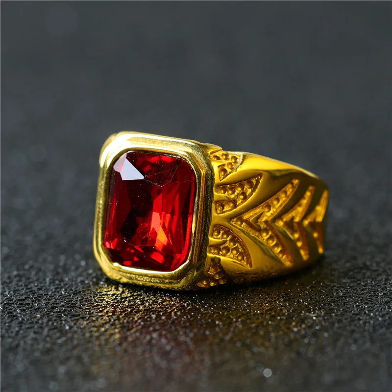 2023 New Fashion Square Red Cubic Zirconia Ring for Women Men Vintage Luxury Gold Color Rings Bride Wedding Party Jewelry Gifts