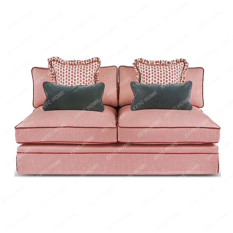 retro red and white striped living room double fabric sofa small apartment bedroom card seat sofa  medieval