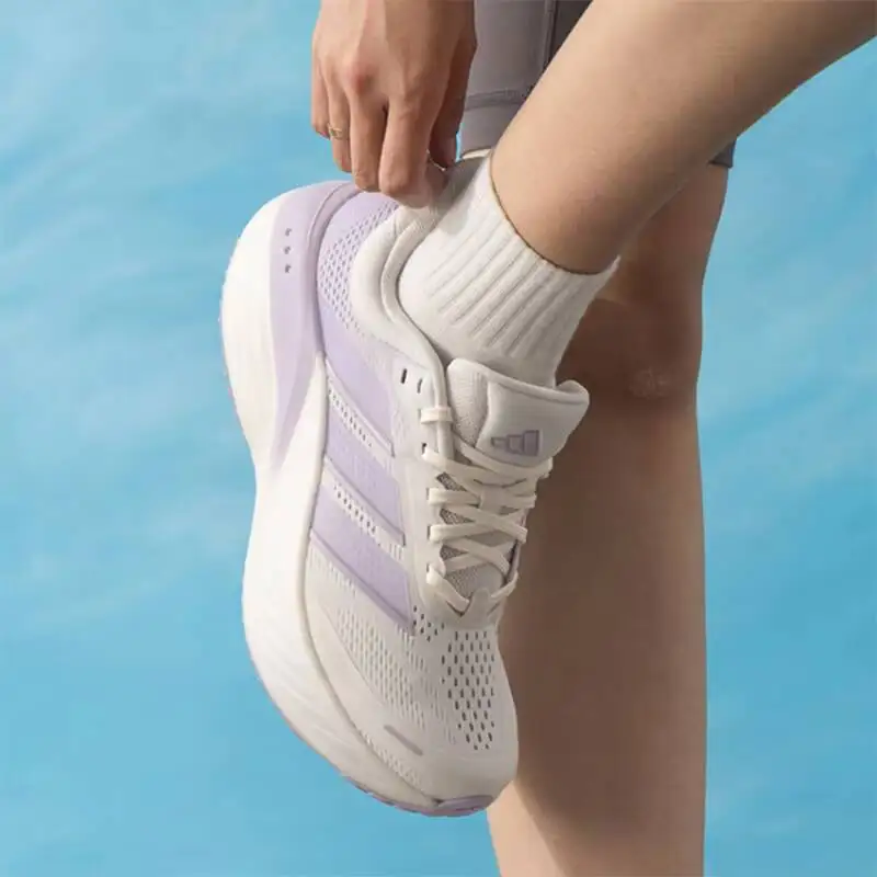 Popular Adidas  Off White Lavender Cushion Running Shoes  Breathable Mesh Shock Absorbing Women Athletic SneakersKI2352
