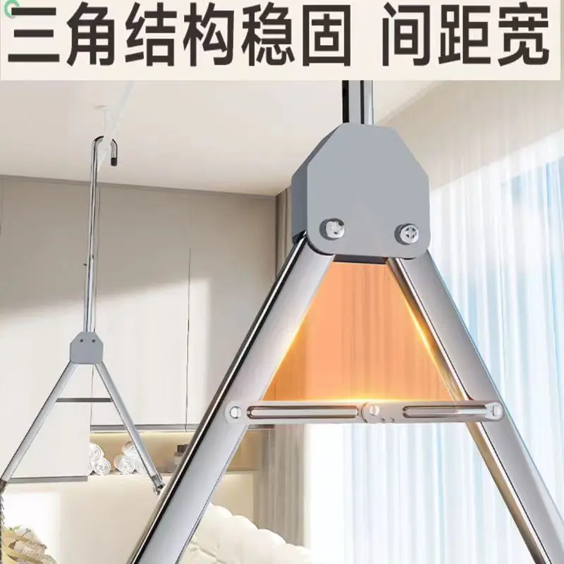 Stainless steel telescopic clothes drying rod indoor clothes hanging quilt drying artifact