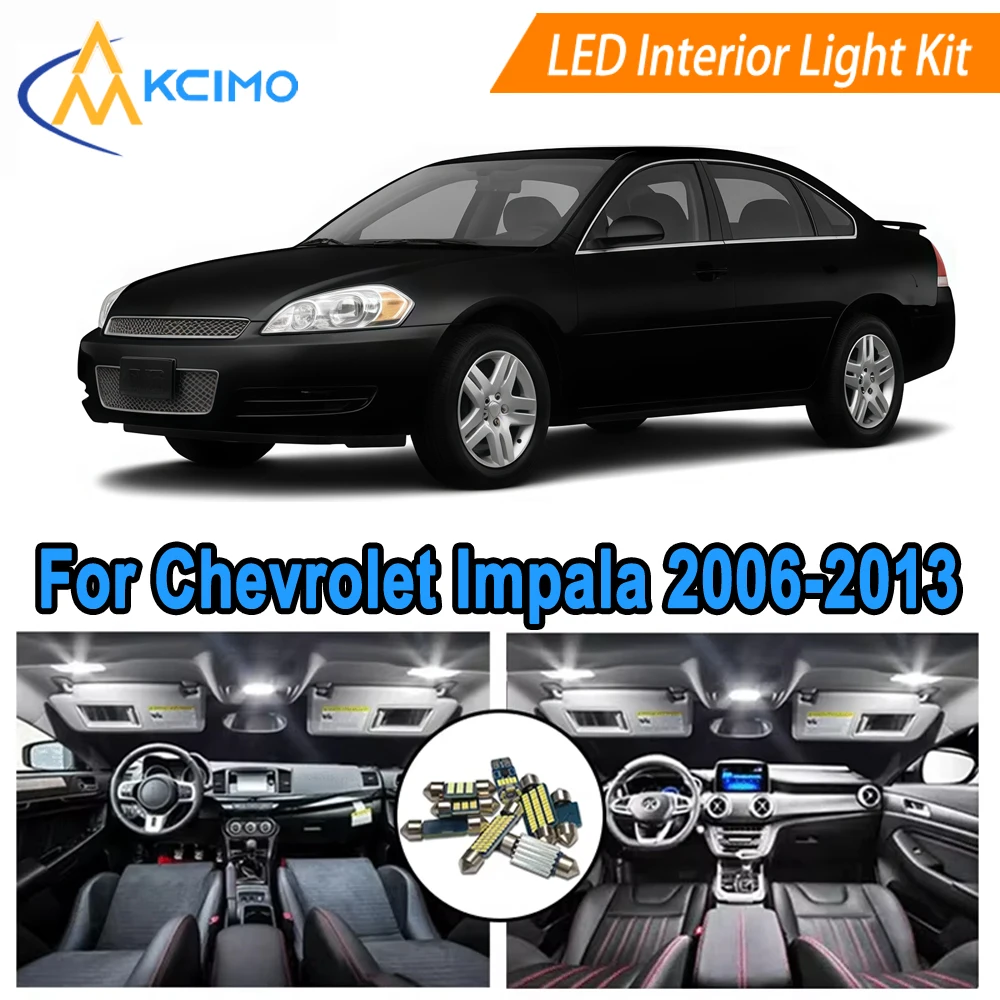 

LED Kit Interior Light Bulbs For Chevrolet Impala (2006-2013) Dome, Map, Door, Trunk Bright White/Blue Easy Plug & Play​
