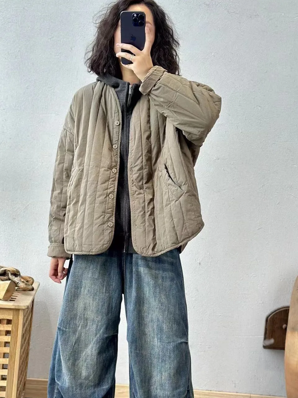 

Retro Design Cotton Jaet V-Ne Striped Vest Brand Women's Faion Winter Thiened Long Sve Single Button Closure