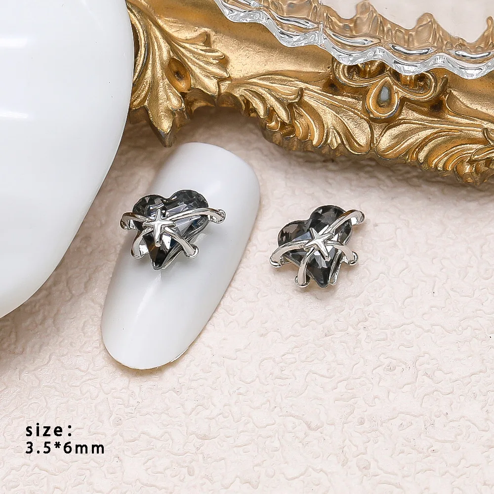10PCS 3D Luxury Alloy Starburst Nail Love Heart Rhinestone Charms Parts For DIY Manicure Nails Decoration Accessories Supplies 6