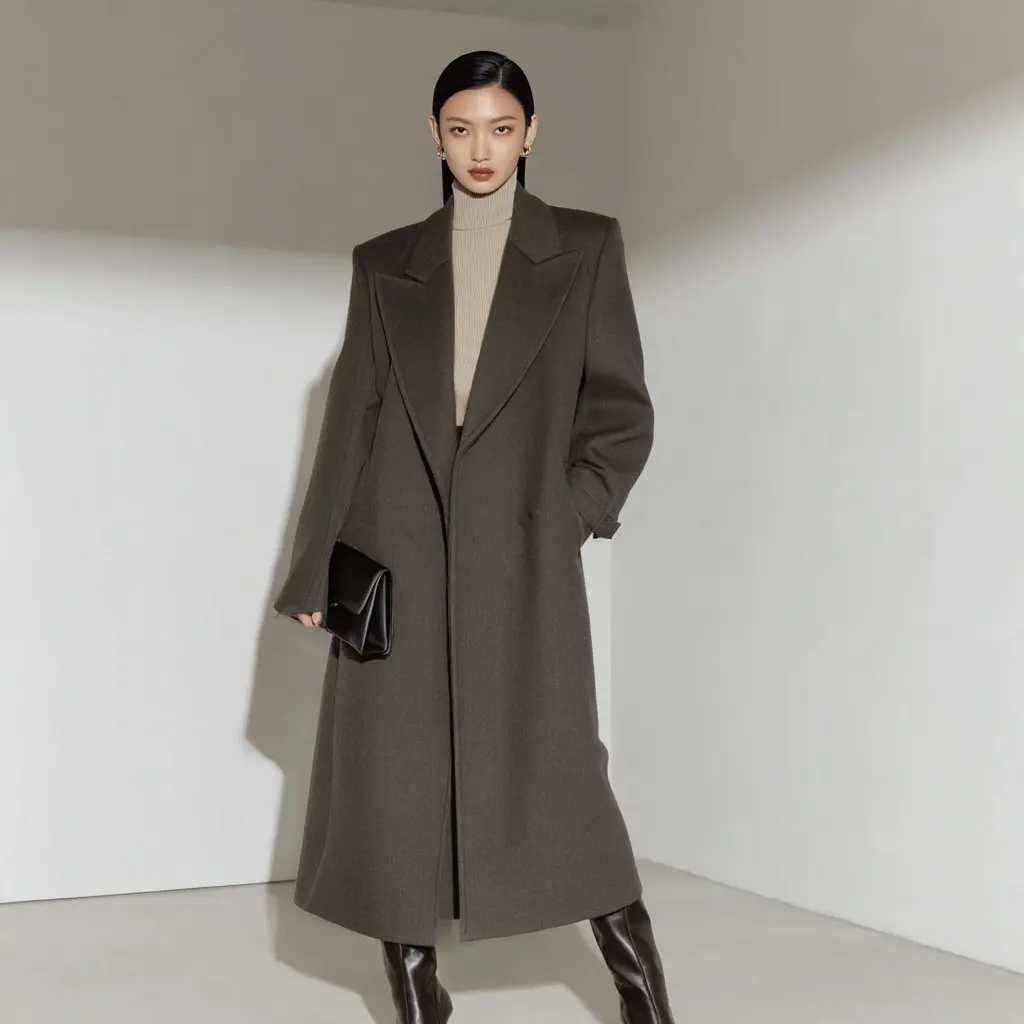 

Women's Casual Woolen Coat Fashionable Autumn Winter Outerwear Comfortable Fit No Extra Decoration