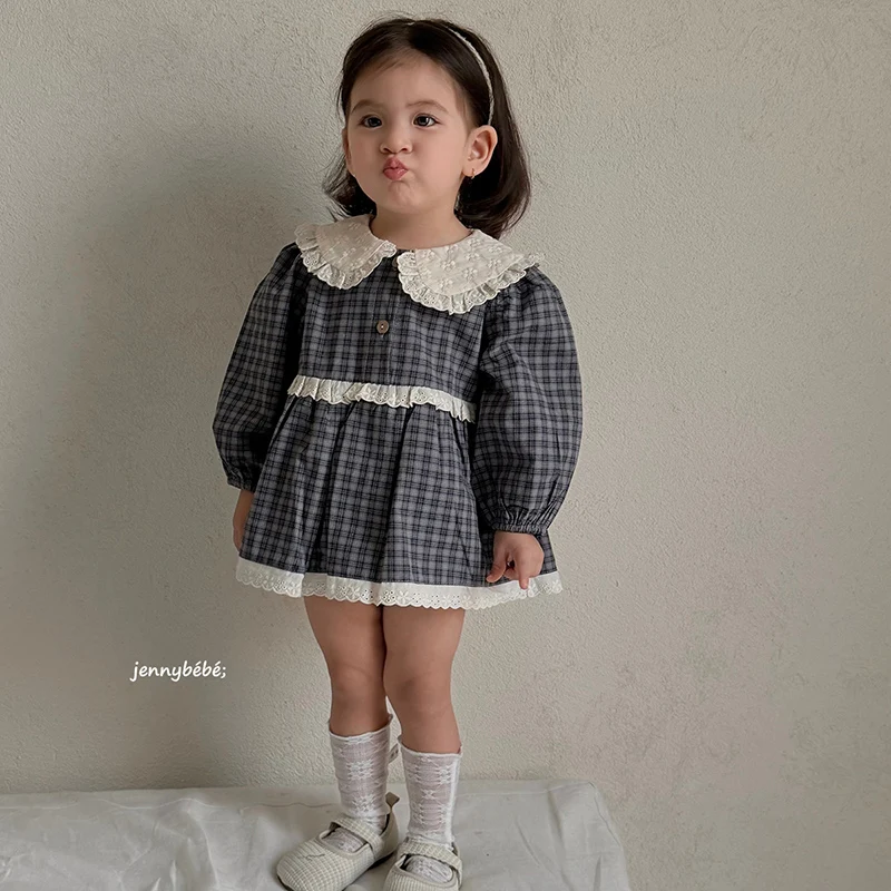 2026 New Spring 0-24M Children Clothes Infant Baby Girl Bodysuits Long Sleeved Cotton Grid Splicing Newborn Baby Girl Jumpsuit