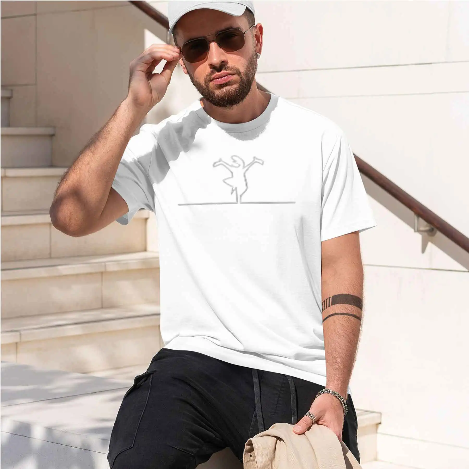 2026 new printed T-shirt Men's Fun Abstract Line Dancing Print T-Shirt Casual Loose Crew Neck Daily Wear Top