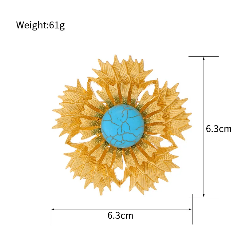 Medieval vintage Monet classic sunflower brooch blue turquoise inlaid flower flower coat corsage accessories